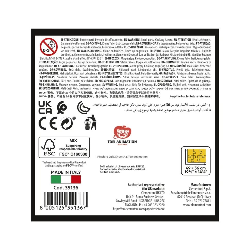 Clementoni Puzzle Anime One Piece 500 Pezzi, Puzzle Adulti