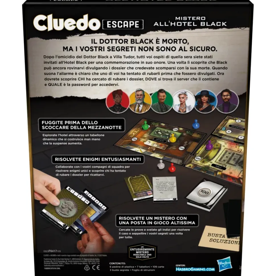 Cluedo Escape Mistero All'Hotel Black, Gioco Da Tavolo, Giochi In Versione Escape Room Da Risolvere 1 Volta Sola, Giochi Di Mistero, Dai 10 Anni In Su