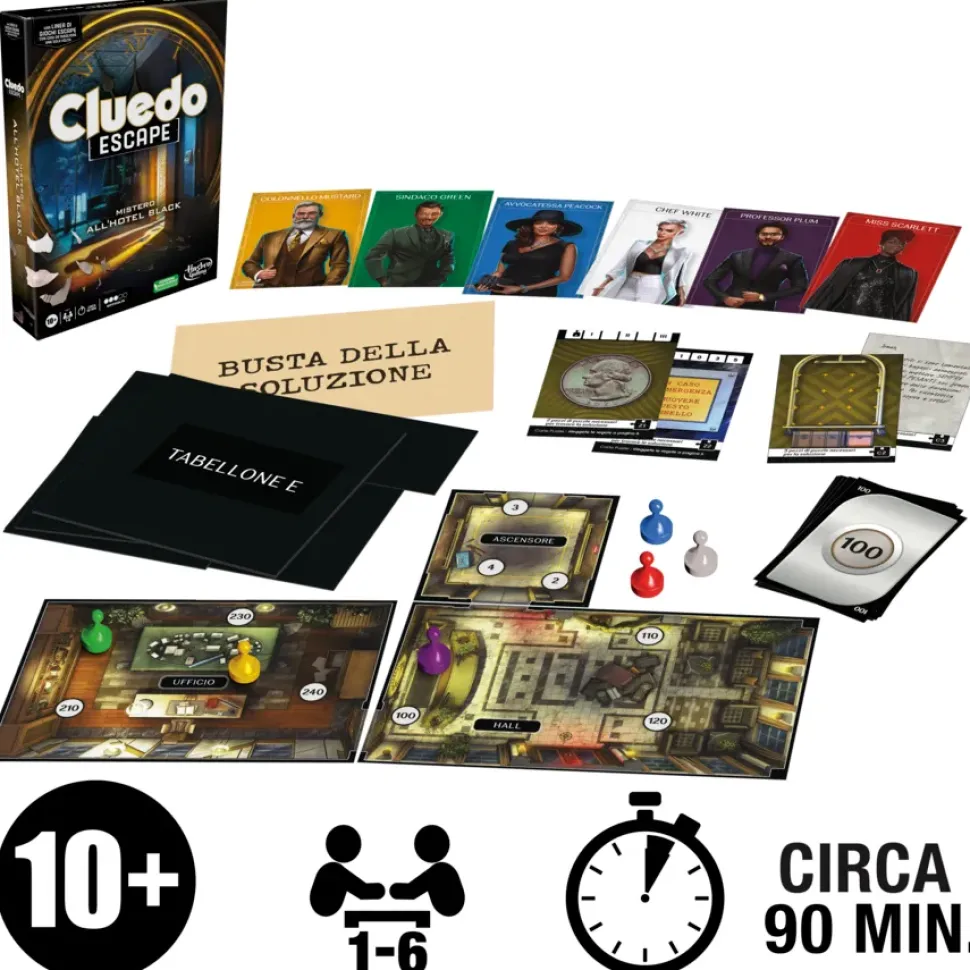 Cluedo Escape Mistero All'Hotel Black, Gioco Da Tavolo, Giochi In Versione Escape Room Da Risolvere 1 Volta Sola, Giochi Di Mistero, Dai 10 Anni In Su