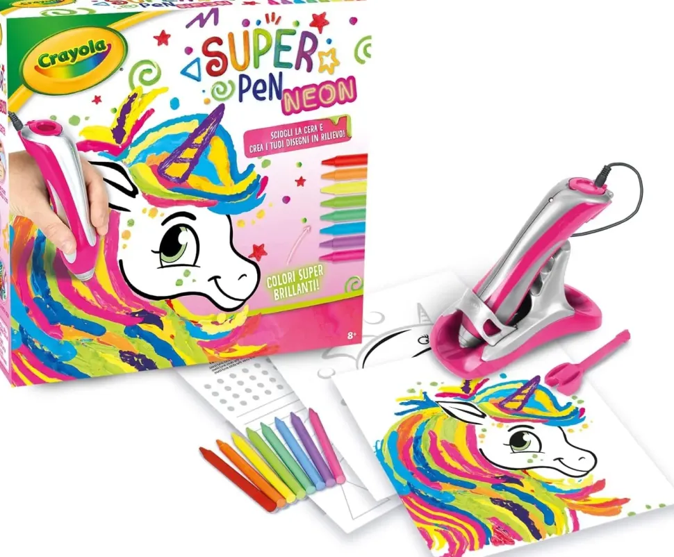 Crayola Super Pen Unicorno Neon, Gioco Per Sciogliere I Pastelli A Cera E Creare Disegni In Rilievo, Attivita Creativa E Regalo Per Bambini, Eta 8+