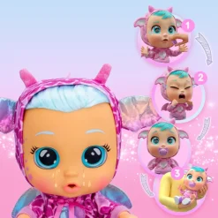 Cry Babies Dressy Bruny, Bambola Interattiva Che Piange Lacrime Vere, Con Capelli Veri E Colorati, Ciuccio, Vestitini E Scarpine Luccicosi..