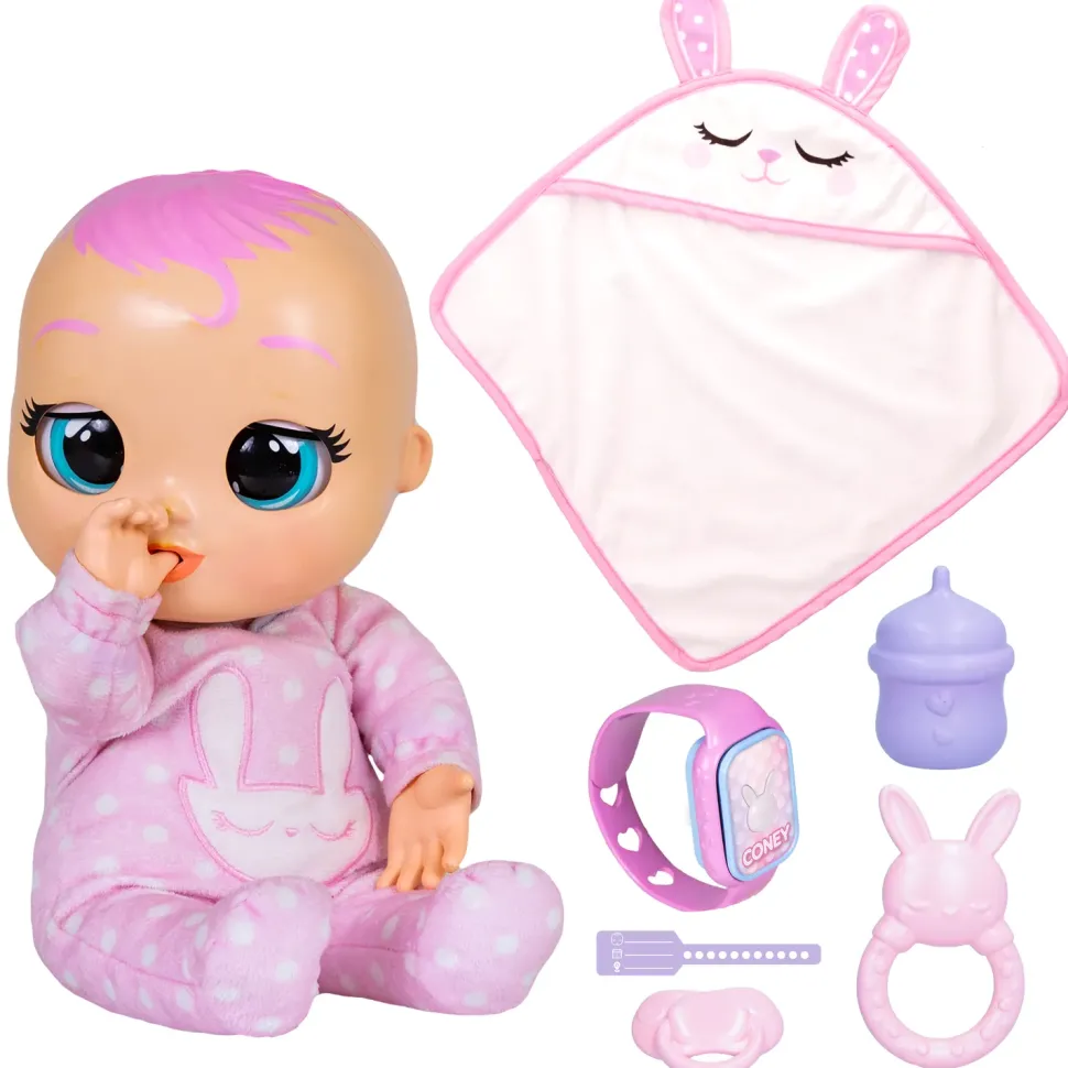 Cry Babies Newborn Coney, Bambola Interattiva Di Una Vera Neonata, Mangia, Piange E Si Calma E Ride Solo Con Te, Grazie Al Braccialetto Elettronico