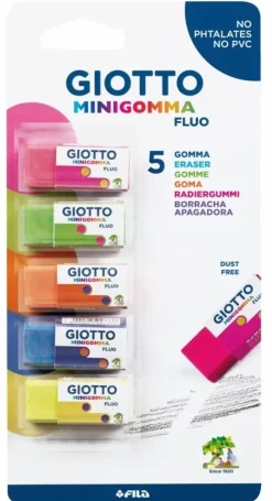Giotto Mini Gomma Fluo Confezione 5 Minigomme Colori Fluo