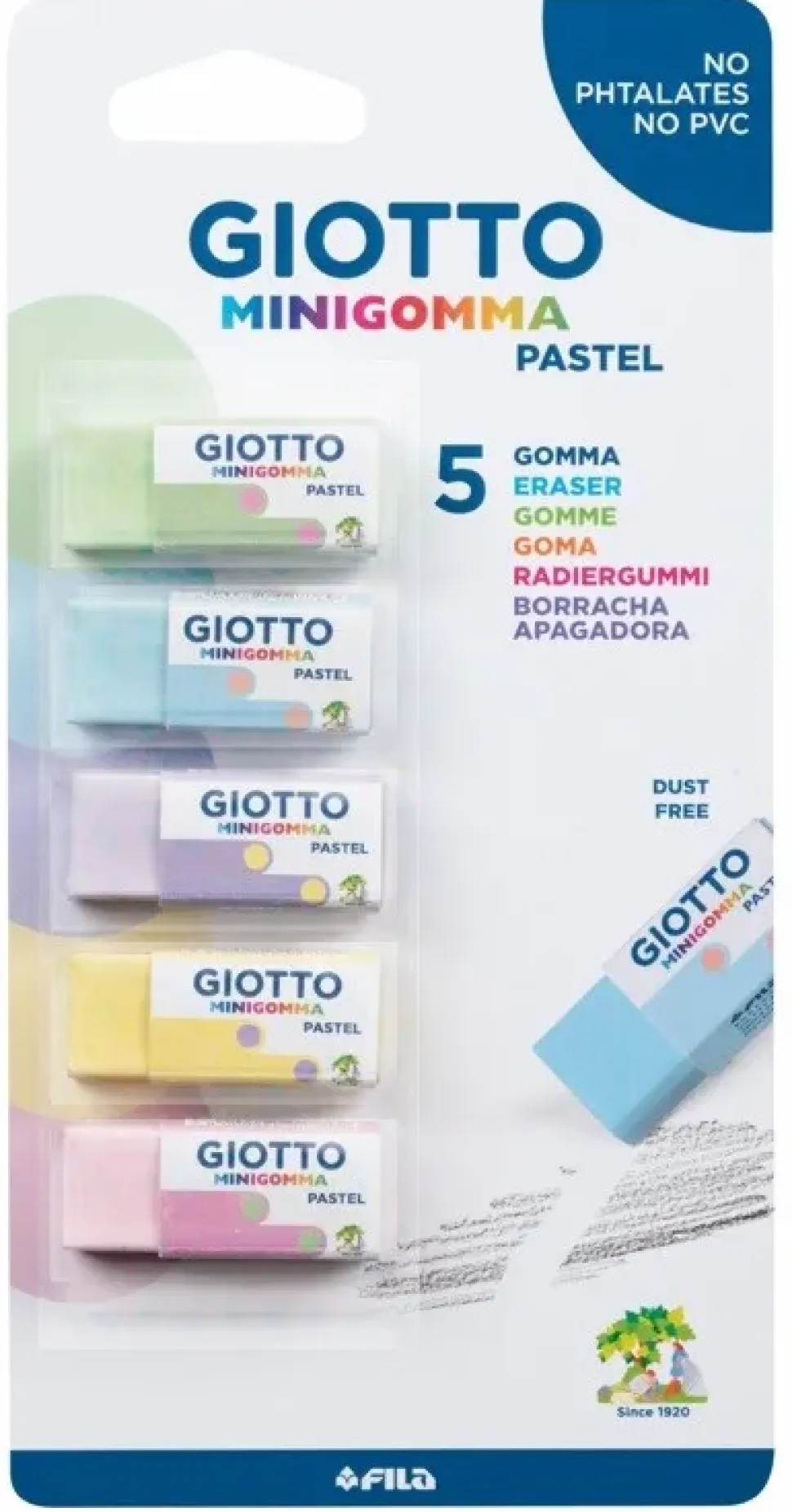 Giotto Mini Gomma Pastel Confezione 5 Minigomme Colori Pastello
