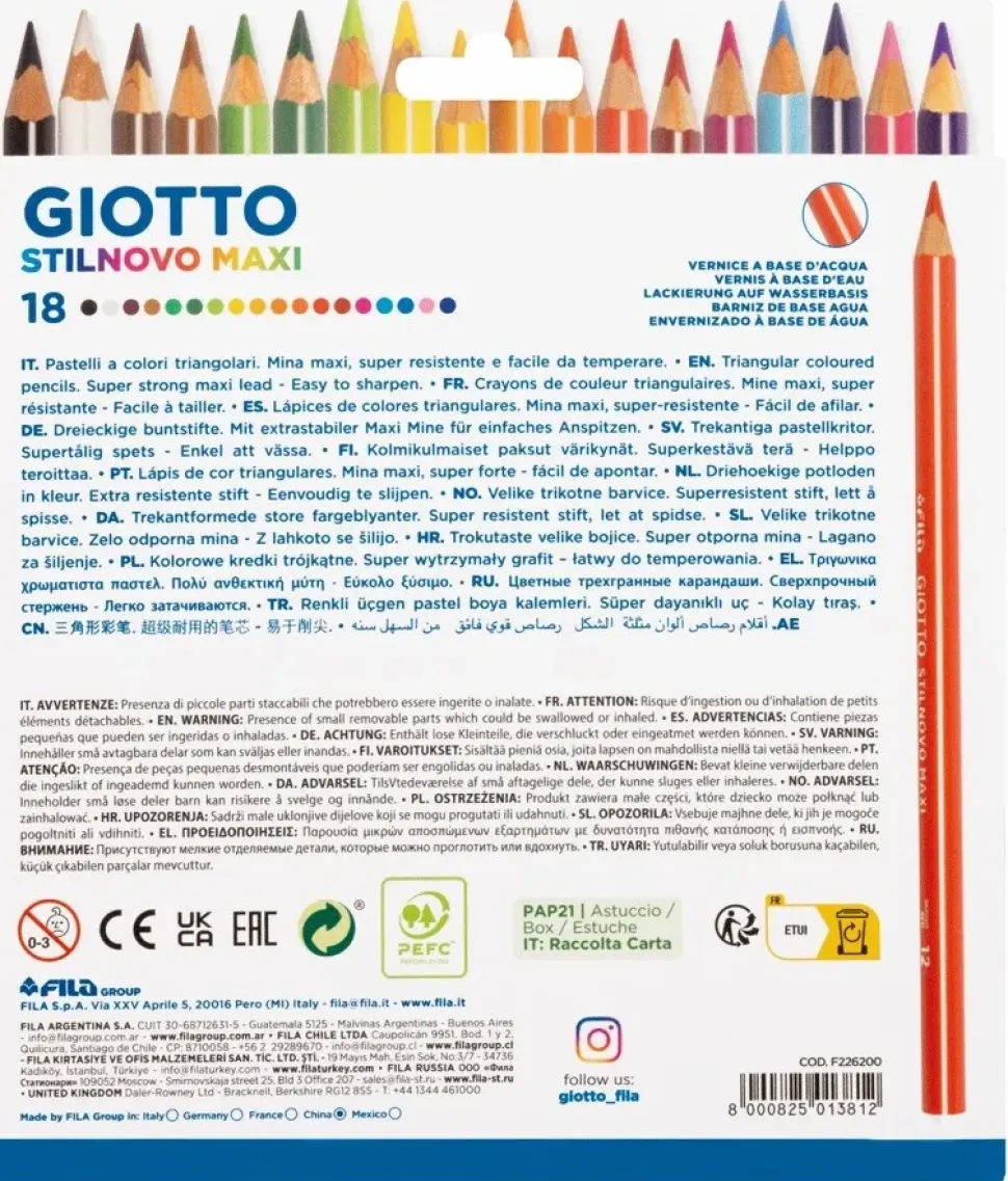 Giotto Stilnovo Maxi Pastelli Colorati Triangolari Astuccio 18 Pz