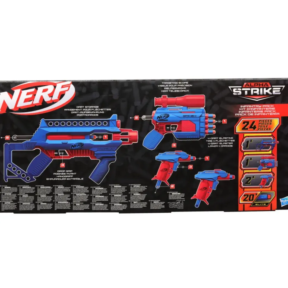 Hasbro Nerf Alpha Strike, Infantry Pack, Contiene 4 Blaster, 20 Dardi Originali Nerf Elite, Semplici Da Caricare, Armare E Lanciare