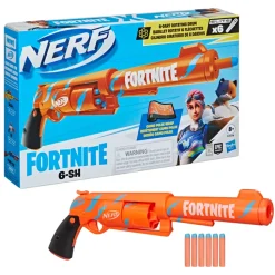 Hasbro Nerf Fortnite 6-Sh Blaster Con Caricamento Con Percussore, Caricatore A Tamburo Da 6 Dardi, Include 6 Dardi Nerf Elite