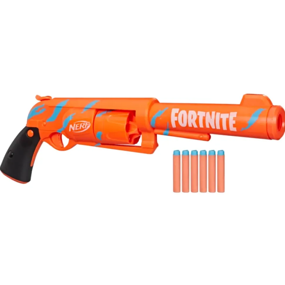 Hasbro Nerf Fortnite 6-Sh Blaster Con Caricamento Con Percussore, Caricatore A Tamburo Da 6 Dardi, Include 6 Dardi Nerf Elite
