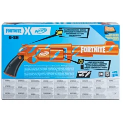 Hasbro Nerf Fortnite 6-Sh Blaster Con Caricamento Con Percussore, Caricatore A Tamburo Da 6 Dardi, Include 6 Dardi Nerf Elite