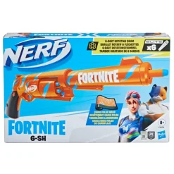 Hasbro Nerf Fortnite 6-Sh Blaster Con Caricamento Con Percussore, Caricatore A Tamburo Da 6 Dardi, Include 6 Dardi Nerf Elite