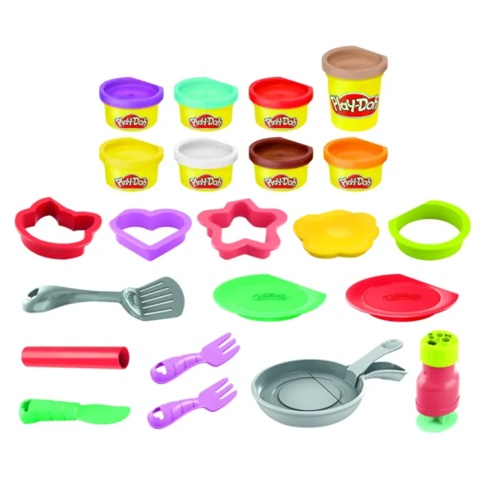 Hasbro Play-Doh Kitchen Creations Flip 'N Pancakes, Per Bambini Dai 3 Anni In Su, Con 8 Colori, 14 Componenti