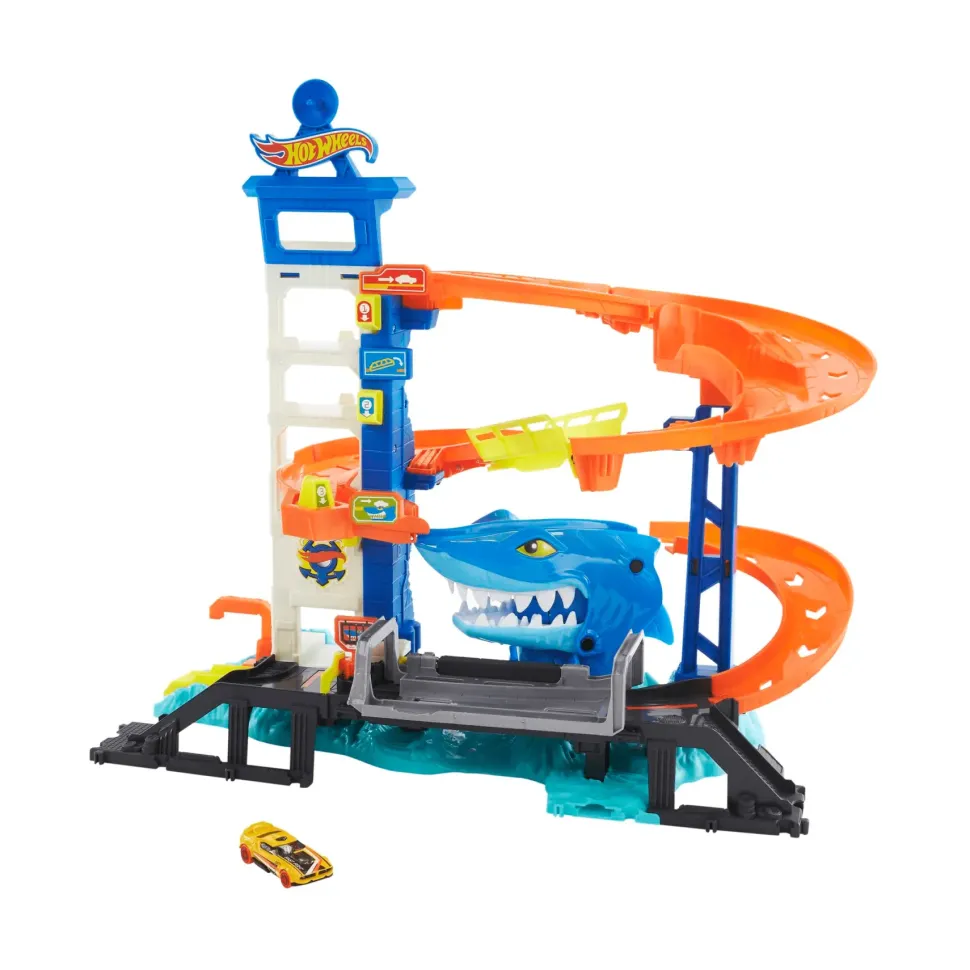 Hot Wheels City Set Super Squalo Playset Con 1 Macchinina Hot Wheels, Pista A Tema Nemesi, Si Collega Ad Altri Playset, Giocattolo Per Bambini Dai 4 Anni In Su