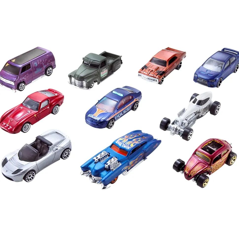 Hot Wheels- Confezione Da 10 Macchinine In Scala 1:64, Veicoli Assortiti Con Decorazioni Mozzafiato, 3+Anni