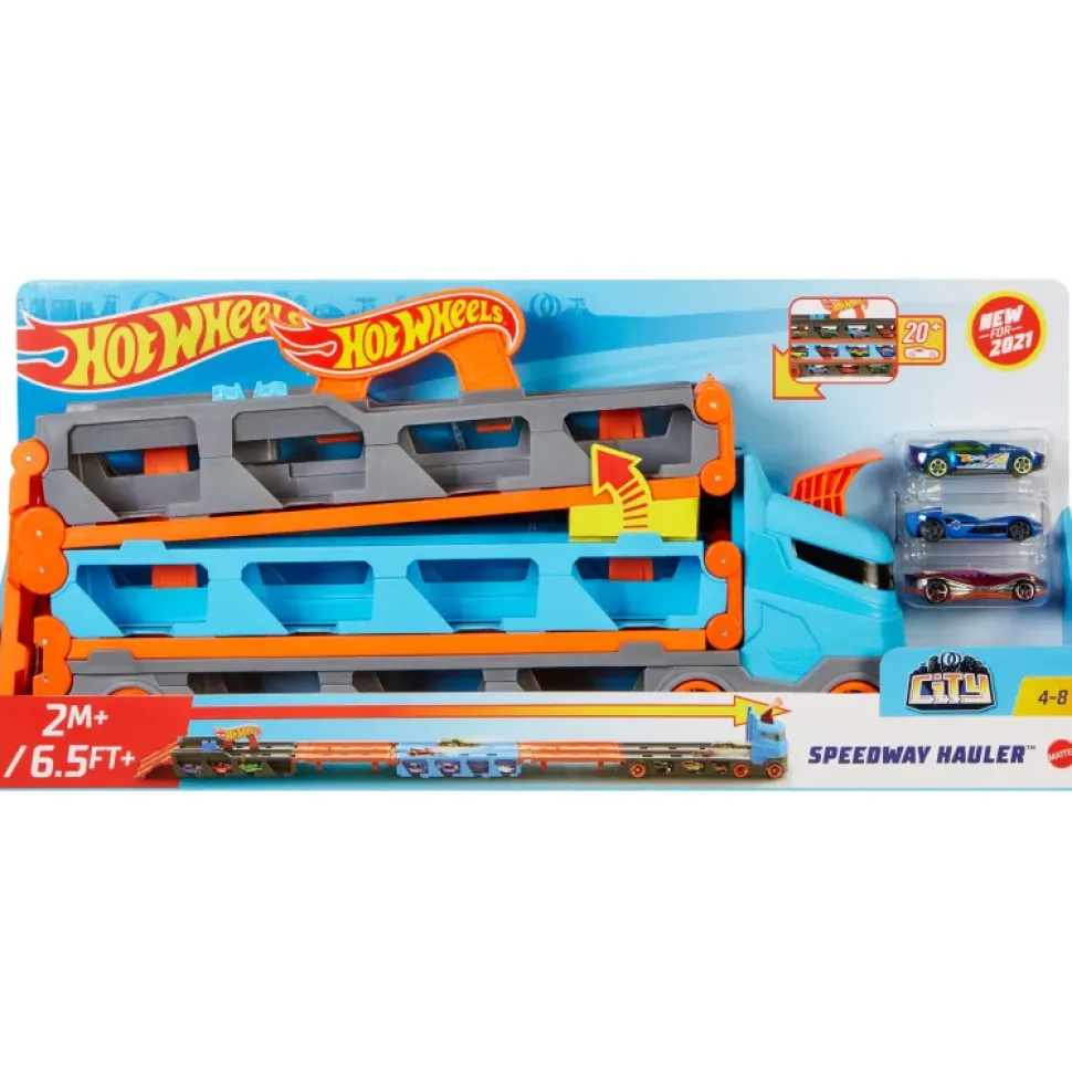 Hot Wheels 2In1 Camion Trasportatore E Pista Con 3 Macchinine, 4+Anni
