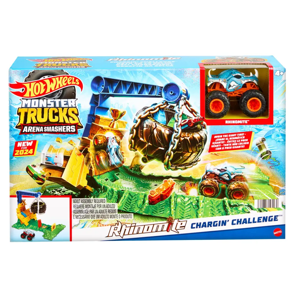Hot Wheels Monster Trucks Sfida Demolizione Del Carico Rhinomite, Playset Arena Degli Scontri Con Truck Rhinomite
