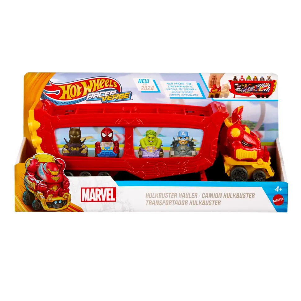 Hot Wheels Racerverse Trasportatore Hulkbuster, Veicolo Per Trasportare Fino A 10 Macchinine, Con Cabina Di Guida Rimovibile, Casco Apribile E Personaggio