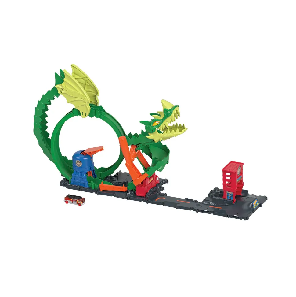 Hot Wheels-Dragone Di Fuoco Con 1 Veicolo Die-Cast Incluso E Stazione Dei Pompieri, Giocattolo Per Bambini 5+ Anni, Hdp03
