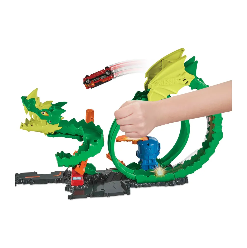 Hot Wheels-Dragone Di Fuoco Con 1 Veicolo Die-Cast Incluso E Stazione Dei Pompieri, Giocattolo Per Bambini 5+ Anni, Hdp03