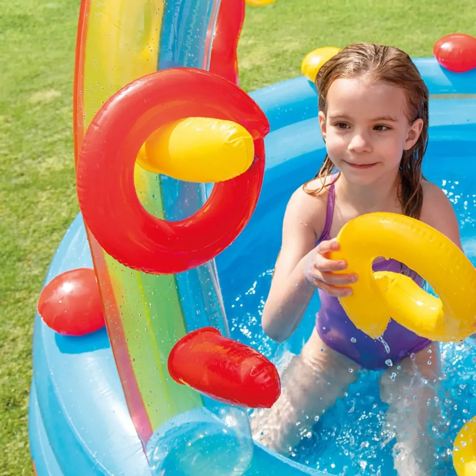 Intex Playground Arcobaleno Piscina Gonfiabile, Con Palline, Multicolore, 297X193X135 Cm