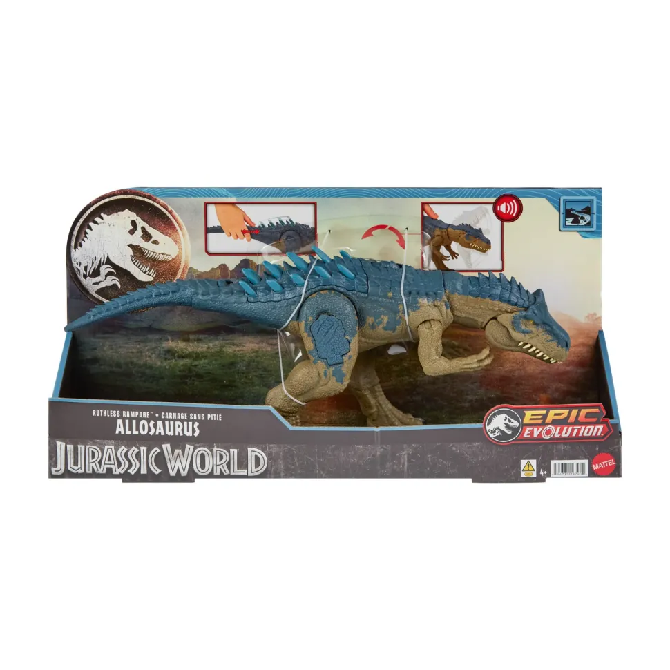 Jurassic World Allosauro Furia Selvaggia, Dinosauro Con Aculei Da Combattimento E Ruggito, Azione D'Attacco Con Il Collo E Morso Attivabili Con Il Pulsante