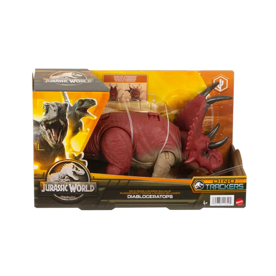 Jurassic World Ruggito Selvaggio, Diabloceratopo, Dinosauro Con Suoni E Mossa D'Attacco, Dimensioni Medie, Snodato E Con Gioco Digitale , Giocattolo Per Bambini, 4+ Anni, Hlp16