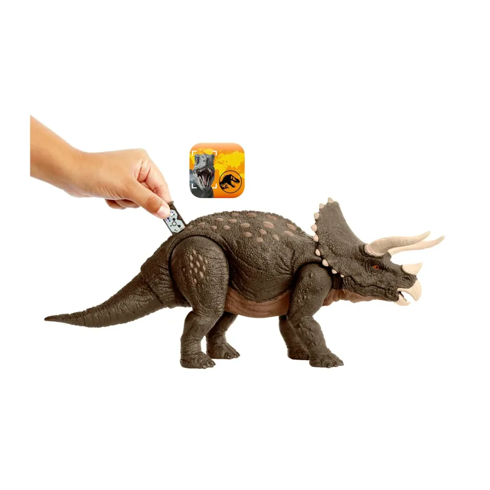 Jurassic World Triceratopo Protettore Dell'Habitat, Dinosauro Lungo 43+ Cm Difensore Del Deserto, Realizzato Per Il 60% In Plastica Riciclata, 4+ Anni, Hpp88