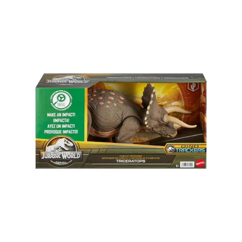 Jurassic World Triceratopo Protettore Dell'Habitat, Dinosauro Lungo 43+ Cm Difensore Del Deserto, Realizzato Per Il 60% In Plastica Riciclata, 4+ Anni, Hpp88