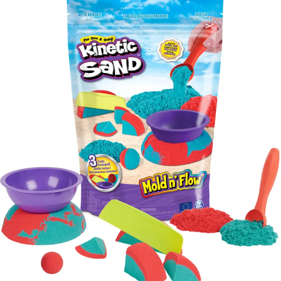 Kinetic Sand, Mold N' Flow, 680G Di Kinetic Sand, Sabbia In 2 Colori, Rossa E Verde, 3 Strumenti Per Modellare E Creare, Gioco Per Bambini E Bambine, 3+ Anni