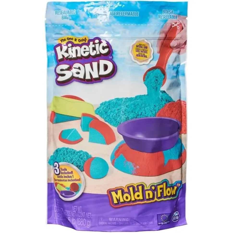 Kinetic Sand, Mold N' Flow, 680G Di Kinetic Sand, Sabbia In 2 Colori, Rossa E Verde, 3 Strumenti Per Modellare E Creare, Gioco Per Bambini E Bambine, 3+ Anni