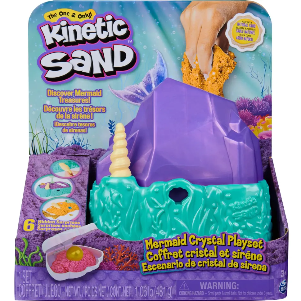 Kinetic Sand, Playset Il Cristallo Della Sirenetta Sabbia Colorata, Sabbia Cinetica 481 G, Accessori Per Scavare E Scoprire, Giochi Per Bambini E Bambine, 3+ Anni