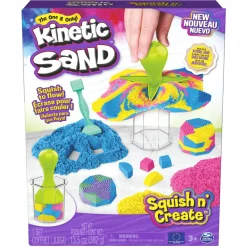 Kinetic Sand, Set Gioco Squish N' Create, Sabbia Colorata In 3 Variazioni, Sabbia Cinetica 382 G, 5 Accessori Per Modellare La Sabbia, Giocattoli Per Bambini E Bambine 3 Anni