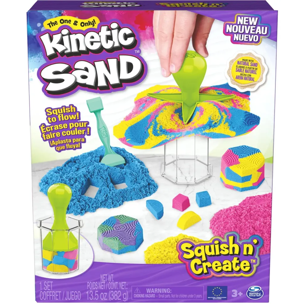 Kinetic Sand, Set Gioco Squish N' Create, Sabbia Colorata In 3 Variazioni, Sabbia Cinetica 382 G, 5 Accessori Per Modellare La Sabbia, Giocattoli Per Bambini E Bambine 3 Anni