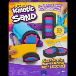 Kinetic Sand, Set Slice N' Surprise Con Sabbia Nera, Rosa E Blu E 7 Accessori