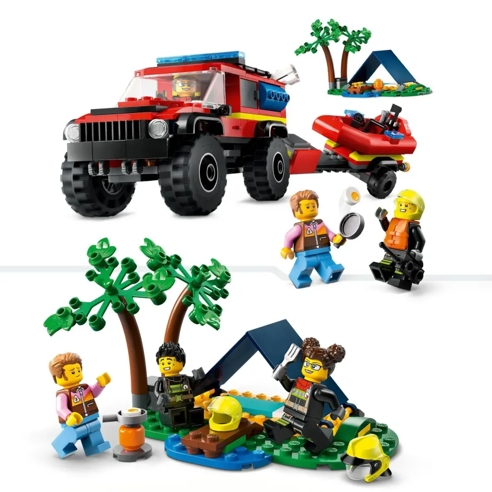 Lego City 60412 Fuoristrada Antincendio E Gommone Di Salvataggio, Camion Dei Pompieri Giocattolo, Giochi Per Bambini 5+ Anni