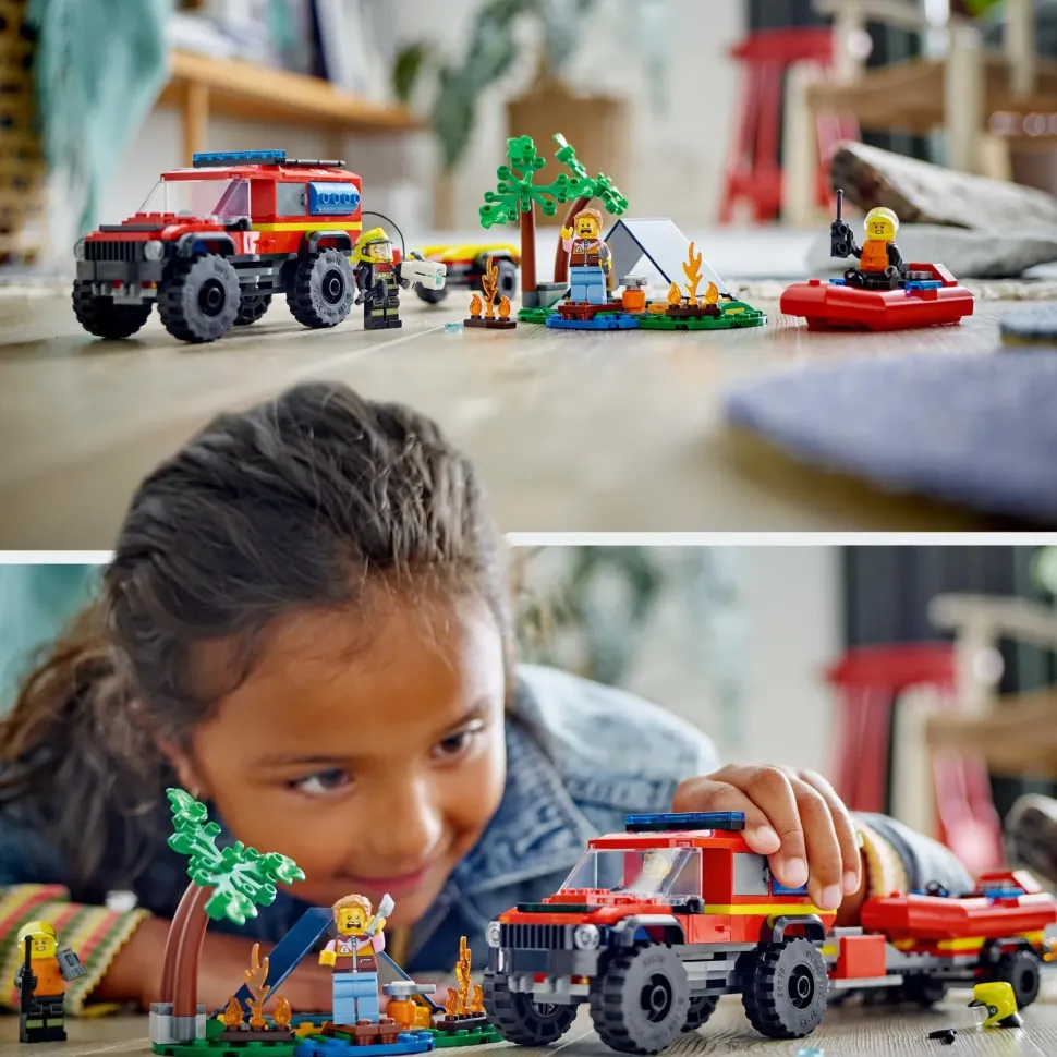 Lego City 60412 Fuoristrada Antincendio E Gommone Di Salvataggio, Camion Dei Pompieri Giocattolo, Giochi Per Bambini 5+ Anni