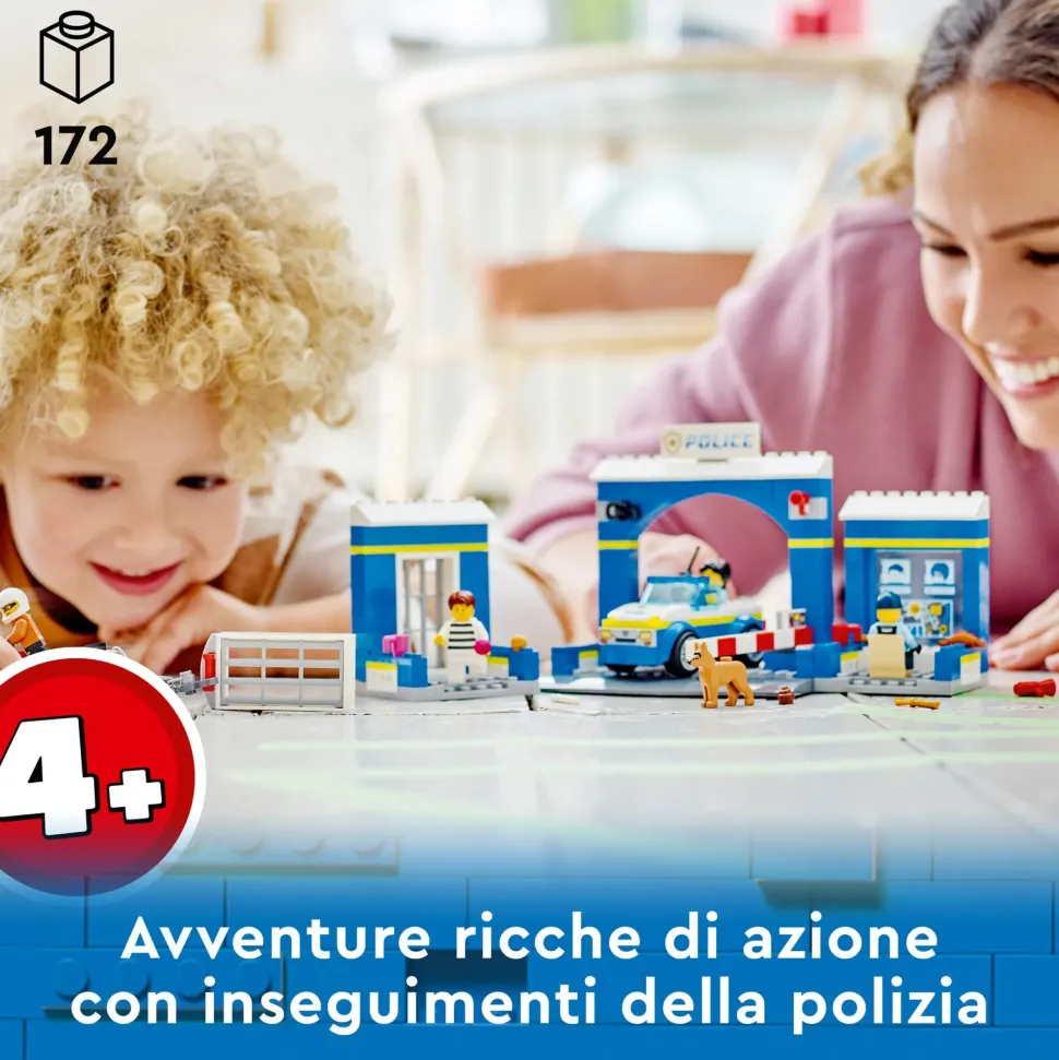 Lego City 60370 Inseguimento Alla Stazione Di Polizia, Macchina E Moto Giocattolo, Minifigure E Cane, Giochi Per Bambini 4+