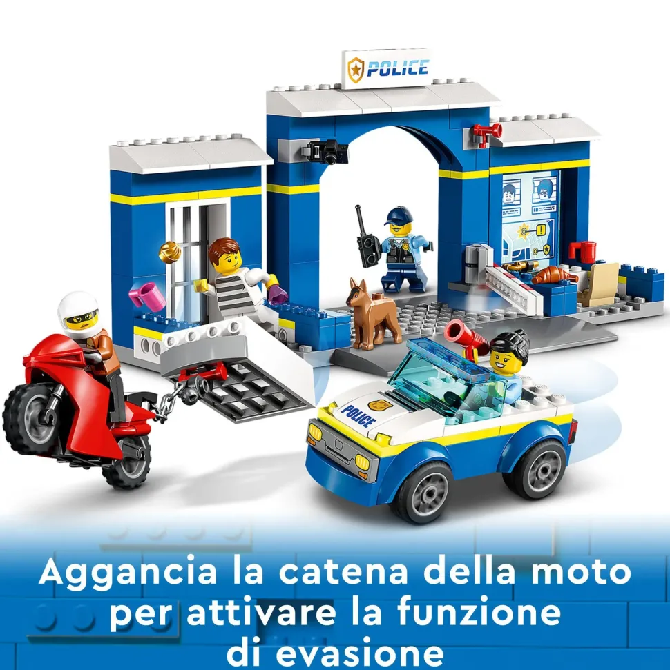 Lego City 60370 Inseguimento Alla Stazione Di Polizia, Macchina E Moto Giocattolo, Minifigure E Cane, Giochi Per Bambini 4+