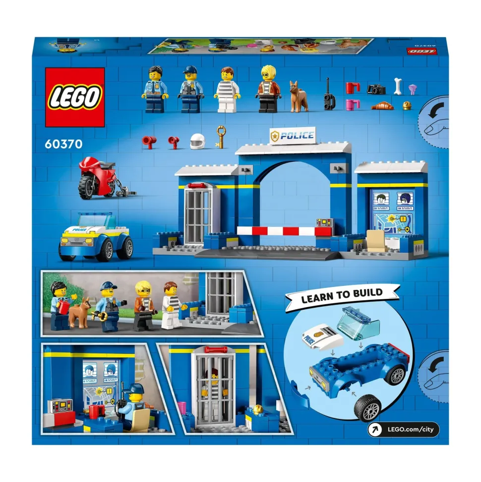 Lego City 60370 Inseguimento Alla Stazione Di Polizia, Macchina E Moto Giocattolo, Minifigure E Cane, Giochi Per Bambini 4+