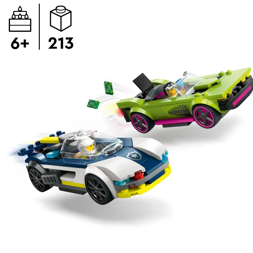 Lego City 60415 Inseguimento Della Macchina Da Corsa, 2 Modellini Di Auto Della Polizia, Giocattolo Per Bambini Di 6+ Anni