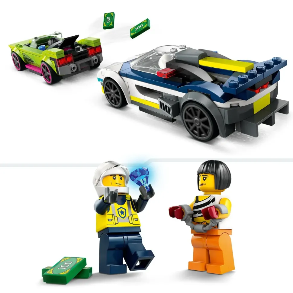 Lego City 60415 Inseguimento Della Macchina Da Corsa, 2 Modellini Di Auto Della Polizia, Giocattolo Per Bambini Di 6+ Anni