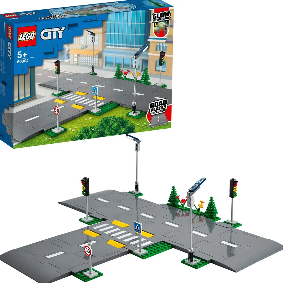Lego City 60304 Piattaforme Stradali, Set Basi Con Lampioni Fosforescenti, Semafori Giocattolo, Cartelli E Segnaletica, Toys Center