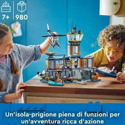 Lego City 60419 Prigione Sull'Isola Della Polizia, Giocattolo Ricco Di Funzioni Con Elicottero, Barca, Gommone E 7 Minifigure