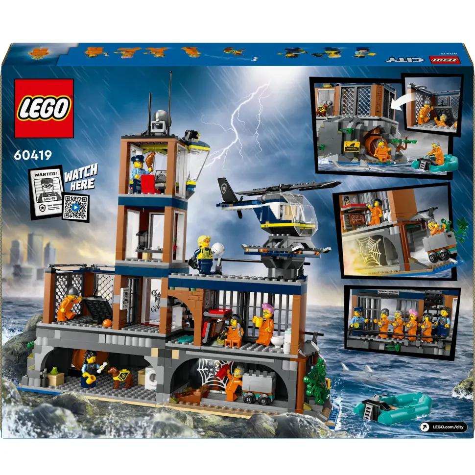 Lego City 60419 Prigione Sull'Isola Della Polizia, Giocattolo Ricco Di Funzioni Con Elicottero, Barca, Gommone E 7 Minifigure