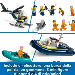 Lego City 60419 Prigione Sull'Isola Della Polizia, Giocattolo Ricco Di Funzioni Con Elicottero, Barca, Gommone E 7 Minifigure