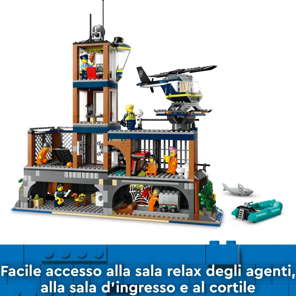 Lego City 60419 Prigione Sull'Isola Della Polizia, Giocattolo Ricco Di Funzioni Con Elicottero, Barca, Gommone E 7 Minifigure
