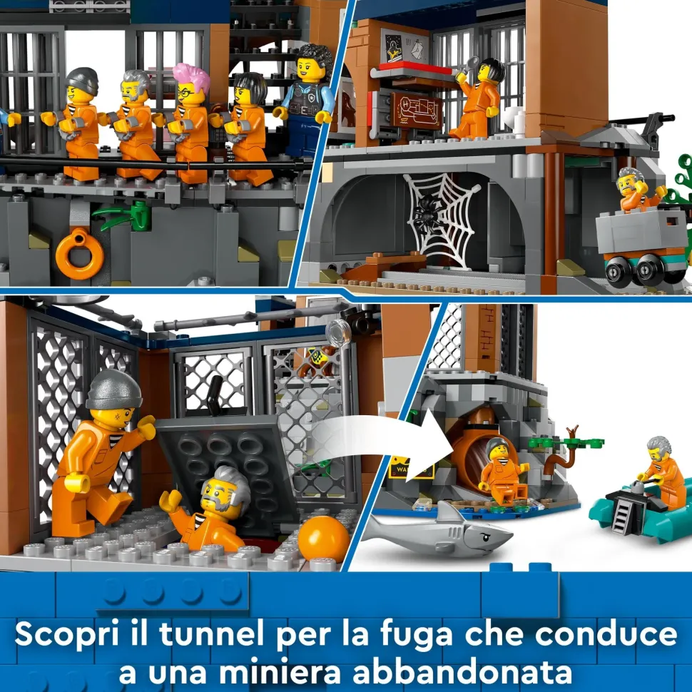 Lego City 60419 Prigione Sull'Isola Della Polizia, Giocattolo Ricco Di Funzioni Con Elicottero, Barca, Gommone E 7 Minifigure