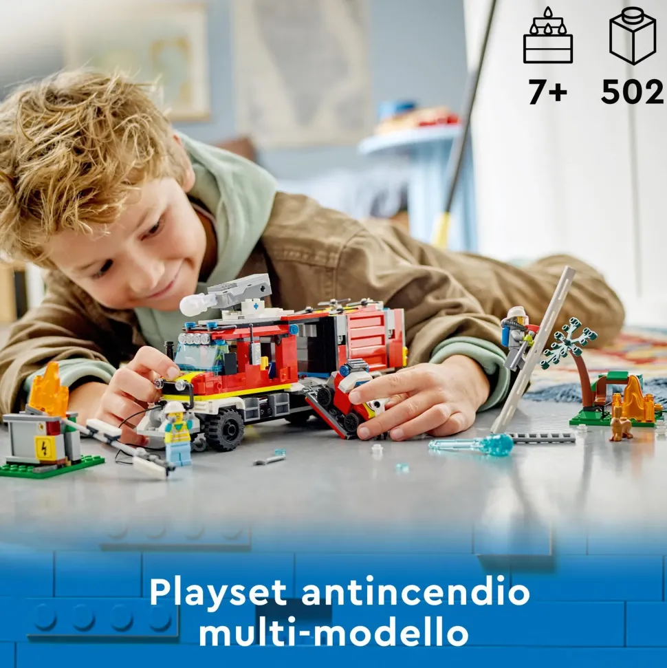 Lego City Fire 60374 Autopompa Dei Vigili Del Fuoco, Unita Di Comando Pompieri, Camion Giocattolo E Droni, Giochi Per Bambini