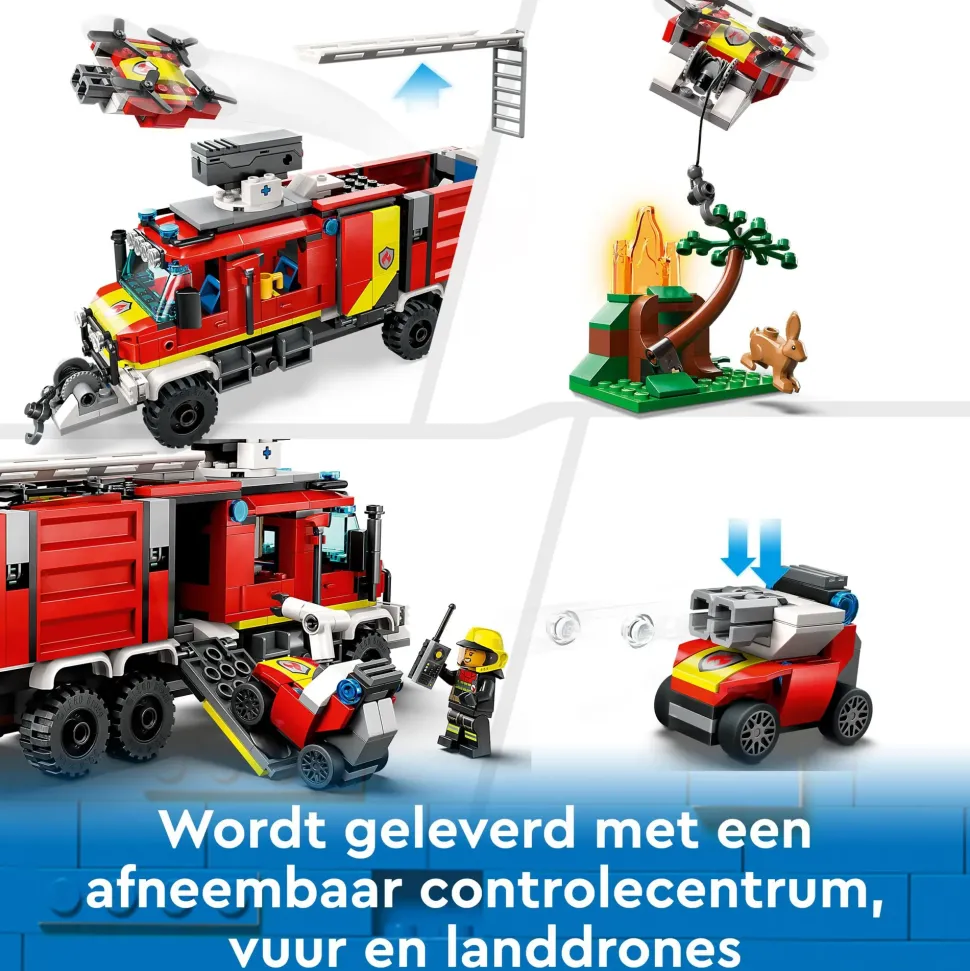 Lego City Fire 60374 Autopompa Dei Vigili Del Fuoco, Unita Di Comando Pompieri, Camion Giocattolo E Droni, Giochi Per Bambini