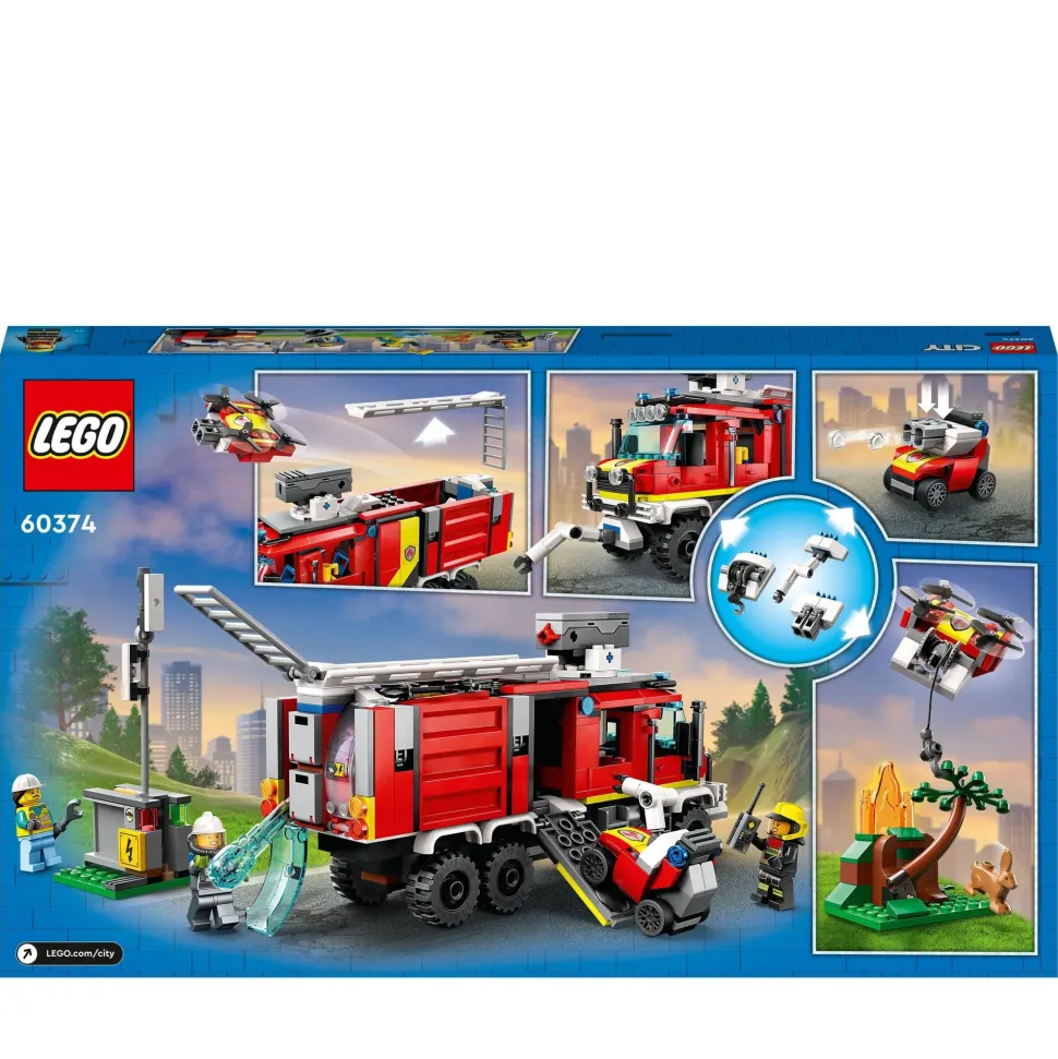 Lego City Fire 60374 Autopompa Dei Vigili Del Fuoco, Unita Di Comando Pompieri, Camion Giocattolo E Droni, Giochi Per Bambini