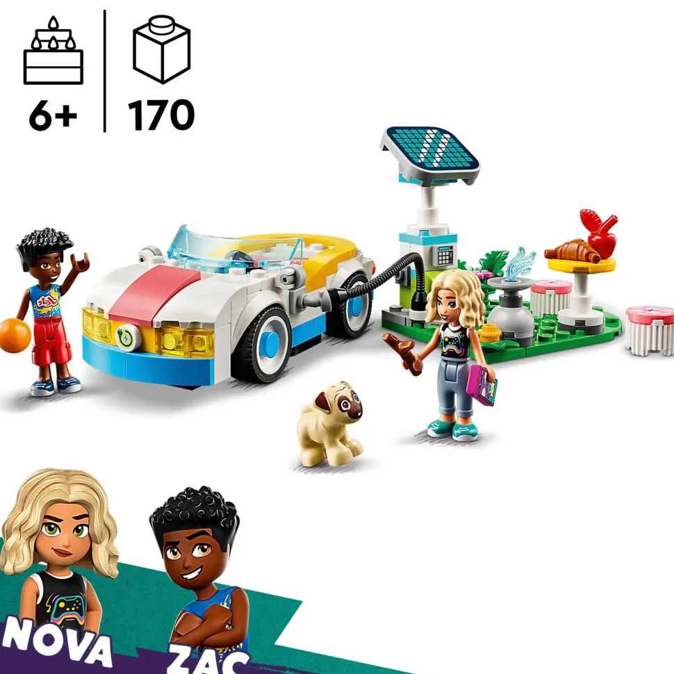Lego Friends 42609 Auto Elettrica E Caricabatterie, Giochi Per Bambini Di 6+ Anni Con Macchina Giocattolo E 2 Mini Bamboline